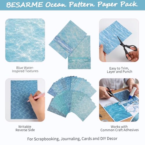 Water Ripple Scrapbook Paper Pack, 60 Sheets, 14 x 21 cm, Blue Green - color: Water Ripples