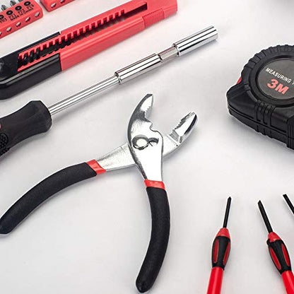 39-Piece General Tool Set-Essential Household Hand Tool Kit with Portable Toolbox Storage Case (Red)