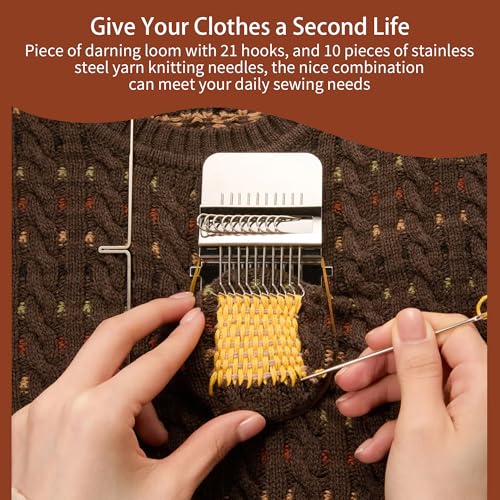 Posyra Darning Loom Kit, Small Knit Patch Maker Tool for DIY Visible Mending of Jeans, Socks & Sweaters, Needle Weaving Sewing Craft Set for Beginners Adults(21 Hooks) - size: 21 Hooks
