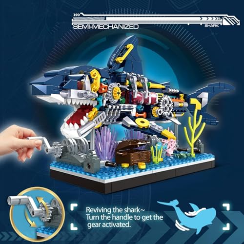 Mechanical Shark Building Blocks Set, Rotatable Shark Toys, 499 PCS