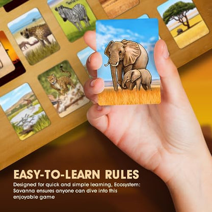 Ecosystem: Savanna - A Family Card Game About Animals on Grassy Woodland of African Savanna - Fun & Educational Ecology Game for Kids & Adults - Strategy Board Game for Gamers, Students & Teachers - style: Ecosystem Savanna