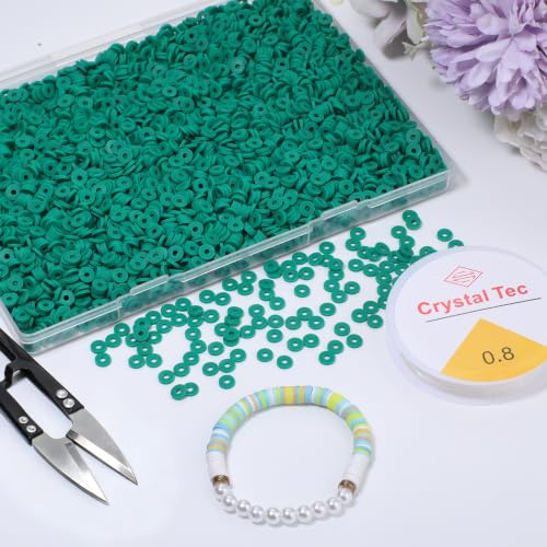 4000pcs Dark Green Clay Beads,6mm Heishi Bead Polymer Flat Round Disc Bulk Beads for Jewelry Making,DIY Friendship Bracelet and Necklace Craft - color: Dark Green