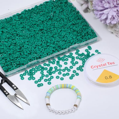 4000pcs Dark Green Clay Beads,6mm Heishi Bead Polymer Flat Round Disc Bulk Beads for Jewelry Making,DIY Friendship Bracelet and Necklace Craft - color: Dark Green