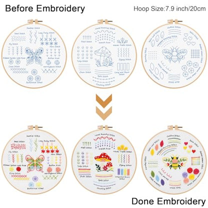 Louise Maelys 3 Pack Embroidery Kit for Beginners Learn Basic Stitches DIY - color: 3 embroidery