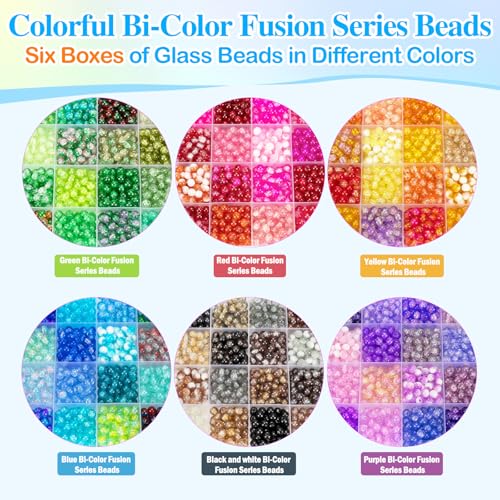 XSEINO About 7200pcs 144 Colors 6mm Crackle Glass Beads Bracelet Making Kit - color: All 6 Series