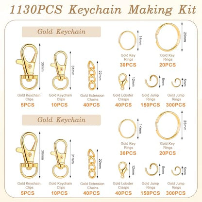 BESARME Keychain Making Kit, 1130Pcs Jump Rings & Clasps, Gold - color: Gold