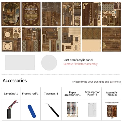 DIY Ancient Library Book Nook Kit, Wooden 3D Puzzle with LED Light, Miniature Bookshelf Model, Cultural Decor for Adults, 411 Pieces (Ancient Library) - style: Ancient Library