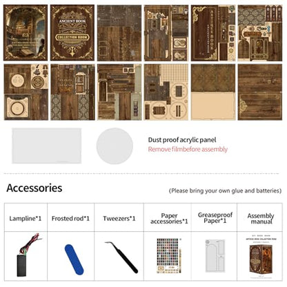 DIY Ancient Library Book Nook Kit, Wooden 3D Puzzle with LED Light, Miniature Bookshelf Model, Cultural Decor for Adults, 411 Pieces (Ancient Library) - style: Ancient Library