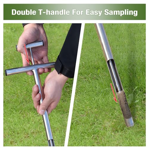 Soil Probe 16 Inch with 2 Bags, Soil Sample Probe with Ejector for Lawn House Plants, T-Handle Soil Sampler Probe Rod, Stainless Steel Soil Test Kits Tool for Soil Sampling - size: 16" With Ejector