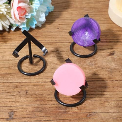 12 Pcs Metal Crystal Heart Stone Stand Crystal Ball Holder Rock Display Stand Mineral Specimen Display Easel Holder for Gemstones Fossils Agate Slabs Plates (Black, 2 x 2.36 x 2.44 Inch)