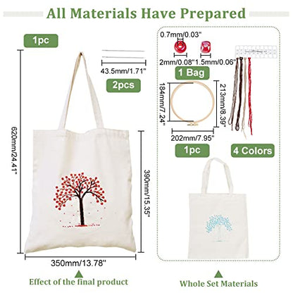 WADORN DIY Tote Canvas Bag Embroidery Kit with Tree Pattern, Tote Bag Needlepoint Starter Kit Personalized Canvas Bag Cross Stitch Kit with Instruction Handmade Bead Embroidery Handbag Sewing Project
