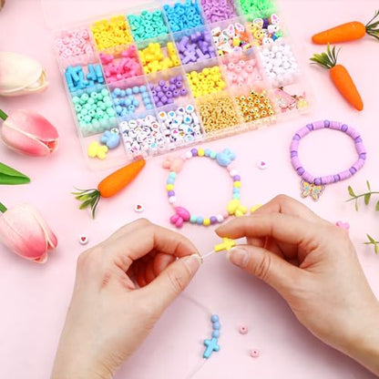 UPINS 2100+ Easter Beads for DIY Bracelet Making Jewelry Crafts Keychains - color: Pink Yellow Blue Purple Green