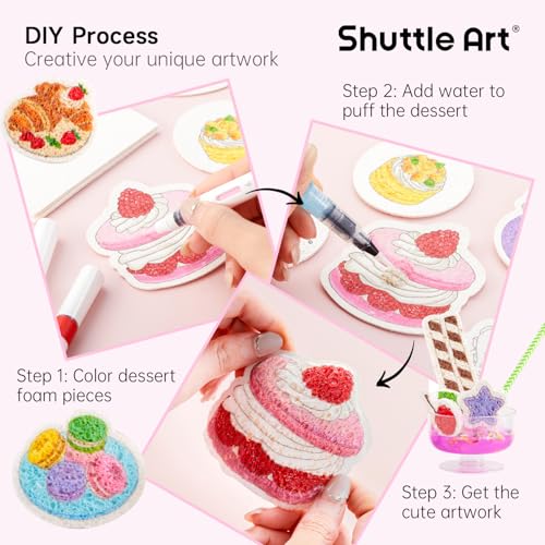 Shuttle Art 105 Pcs Magic Foam Texture Painting Kit Dessert Series: 24 Dessert Foam Pieces, Slime, Clay, Pastry Display Case, 12 Acrylic Paint Markers, Magical 3D Effect DIY Art for Kids Ages 3-12 - color: Dessert Series - 105 Pcs