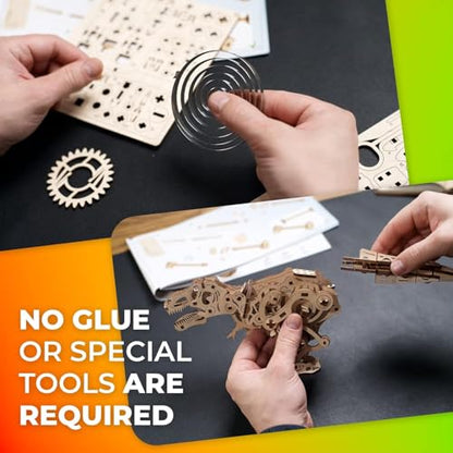 UGEARS Tyrannosaurus Rex, 3D Puzzle, 5.8-inch Height, Rex Dinosaur Puzzle Kit Mechanical Models, Automaton Kit, Brain Teaser - style: Tyrannosaurus Rex