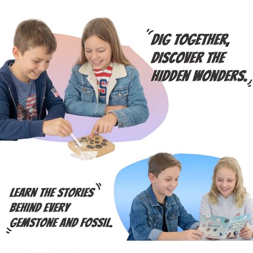 Gemstone and Fossil Dig Kit – Excavate 10 Gems and 10 Fossils, STEM Geology Set, Educational Toy, Science Kit for Kids Ages 8+