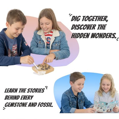 Gemstone and Fossil Dig Kit – Excavate 10 Gems and 10 Fossils, STEM Geology Set, Educational Toy, Science Kit for Kids Ages 8+