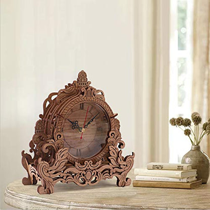 OWNONE1 Wooden 3D Puzzle Clock Model Kit for Adults, DIY Desk Clock, Dark Wooden 3D Puzzles, Crafts Gifts for Kids Children - style: Clock