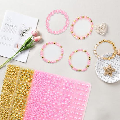 Pink Pearl Bracelet Making Kit Gold Beads for Bracelets for Adult - color: 10-Pink & Gold
