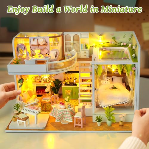 DIY Miniature House Kit, Dollhouse Kit w/Dust Cover Adult, Greenhouse