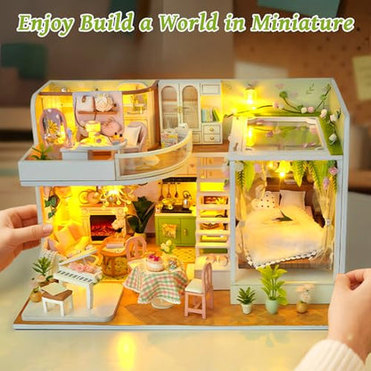 DIY Miniature House Kit, Dollhouse Kit w/Dust Cover Adult, Greenhouse
