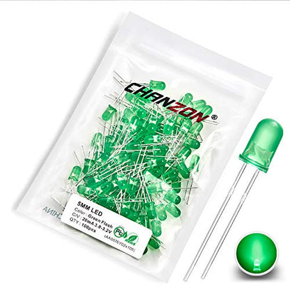 CHANZON 100 pcs 5mm Blinking Green LED Diode Lights 1.5Hz Flashing - color: G) Diffused Green (100pcs)