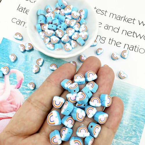 Rainbow Cloud Handmade Polymer Clay Beads, 100pcs Polymer Clay Spacer Beads for Women Jewelry Making DIY Charms Bracelet Necklace Hair Clip Accessories Handmade Craft - color: cloud rainbow