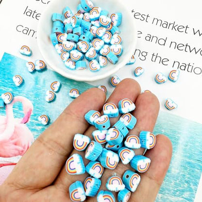 Rainbow Cloud Handmade Polymer Clay Beads, 100pcs Polymer Clay Spacer Beads for Women Jewelry Making DIY Charms Bracelet Necklace Hair Clip Accessories Handmade Craft - color: cloud rainbow