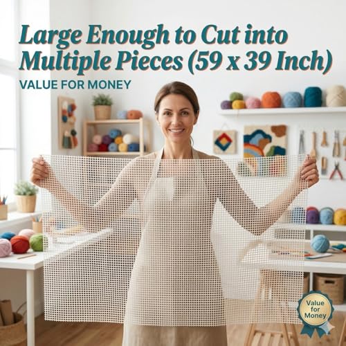 59 x 39 Inch Extra Large Blank Latch Hook Canvas - Durable Shape-Retaining Mesh Cloth for DIY Rug Making, Tapestry & Pillow - Crochet Knitting Grid Fabric Craft Supplies (59x39in Mesh) - color: 59x39in Mesh