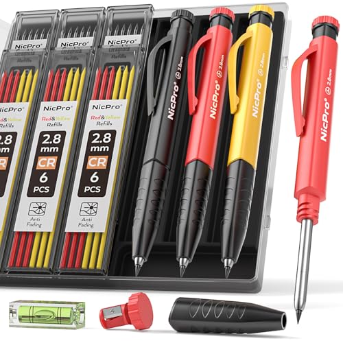 Nicpro Carpenter Pencil with Sharpener, 3 Pack Pencils for Construction - size: 3 PACK