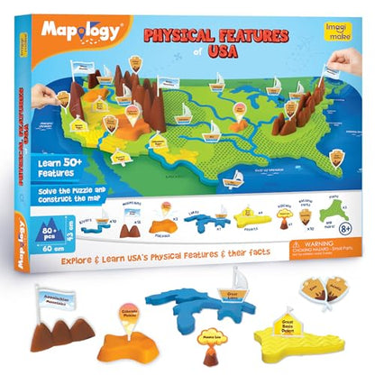 Imagimake Mapology Physical Features of USA, Geography Game for Kid Age 8+ - style: Physical Features of USA