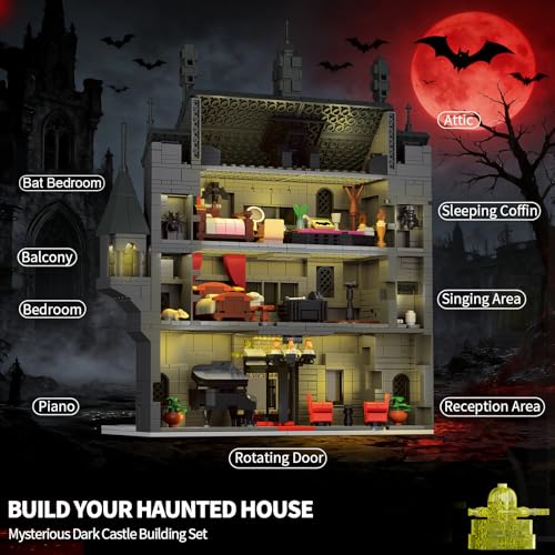 Haunted House Gothic Castle Halloween Building Set with Light for Adults