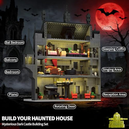 Haunted House Gothic Castle Halloween Building Set with Light for Adults