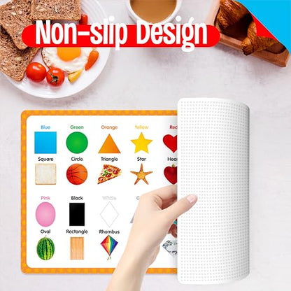 6 Pack Placemats for Kids, Non-Slip Washable, Reusable Alphabet, Number, Shape & Color, Universe, Map, Different Themed Educational Table Mats for Home, Kindergarten, Classroom, Nursery - style: Education-D