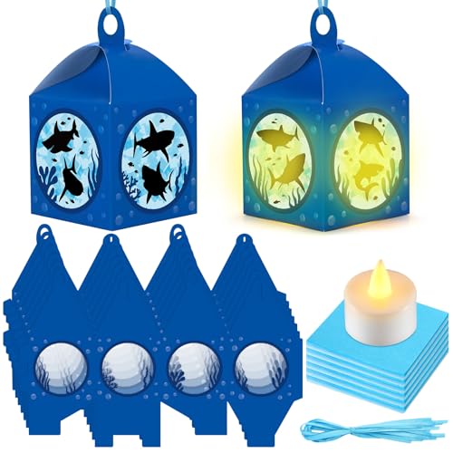 Simgoing 12 Sets Summer Shark Crafts DIY Shark Tissue Paper Beach Craft kit - style: Summer Shark