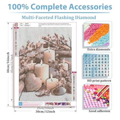 hkejoi Candle Diamond Art Kits for Adults, Diamond Painting Kit 12x16 Inch - color: Style 59