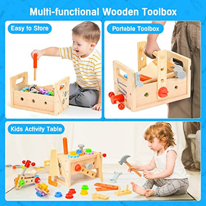 Wooden Tool Set for Kids 3 4 5 Year Old, 29Pcs Educational STEM Toys Toddler Montessori Toys for 3 Year Old Construction Preschool Learning Activities Gifts for Boys Girls Age 3-4 - size: Small
