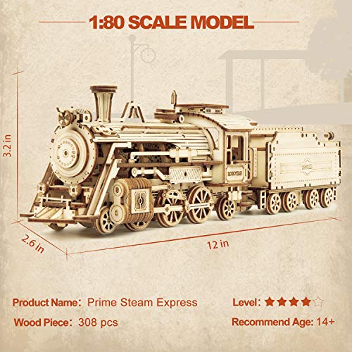 ROKR Model Car Kits Wooden 3D Puzzles Model Building Kits for Adults to Build-Educational Brain Teaser Assembly Model, Desk Decor/DIY Hobbies/Gifts (Prime Steam Express/12.1 * 2.7 * 3.3) - style: MC - Prime Steam Express