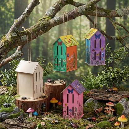 DoubleFill 12 Pack Bird House Kit 7.1'' Butterfly Wood Birdhouse Craft Set - color: Butterfly, size: 7.1in