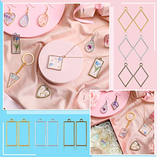 Inbagi 180 Pcs Open Bezels for Resin Jewelry, Hollow Frame Pendants Kit - color: Gold Silver and bronze, size: Classic