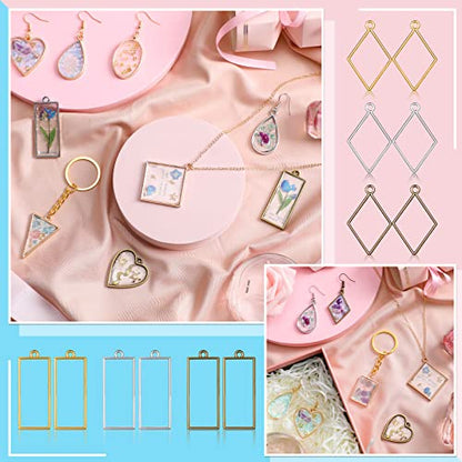 Inbagi 180 Pcs Open Bezels for Resin Jewelry, Hollow Frame Pendants Kit - color: Gold Silver and bronze, size: Classic