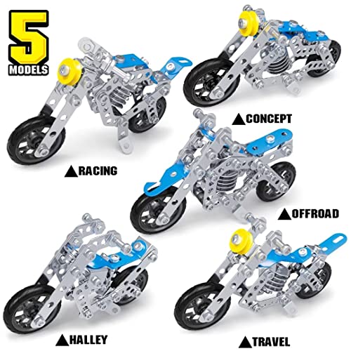 Ferthor Fun Creative Set Motorcycle,Stem Building Projects Toys for Kids 8 9 10 11 12+ Year Old,Metal Building Construction Model kit, 5 in 1 Motobike Building Blocks Steam Educational Toys(139PCS) - size: Motorcycle series 139PCS