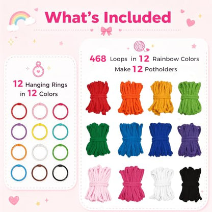 SOOHAOLISS 468PCS Cotton Loops for Potholders 7" with 12 Rainbow Colors - color: 7‘’ 468pcs in 12 Rainbow Colors