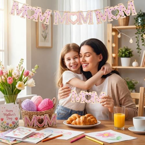 Kathfly 24 Sets Mother's Day Wooden Craft Kit, Wood Mom String Craft Ornaments with Yarn and Plastic Weaving Tools, DIY Lacing Art Hanging Decorations for Activities Handcraft Gifts - style: Mom