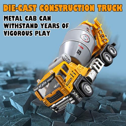 4 Packs Metal Construction Trucks Playsets, Mini Friction Powered Engineering Vehicle, Crane, Excavator, Cement Mixer, Dump Truck Toys for Boys 3-5 Years Old, Die-Cast Trucks for Toddlers Kid - style: Construction Trucks Set