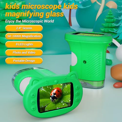 WINWEND Handheld Kids Microscope 1000X Pocket Microscope for Photo and Video Portable Science Kits STEM Toys – Christmas/Birthday Gifts for Girls & Boys Ages 3-12 - color: Green