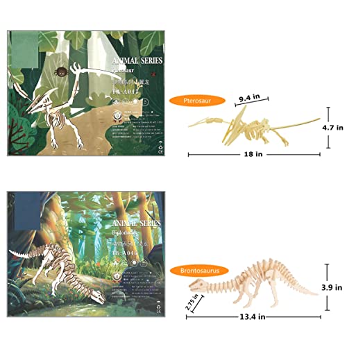 3D Wooden Dinosaur Puzzle - 6 Piece Set Wood Dinosaur Skeleton Model Puzzle - DIY Wooden Crafts 3D Puzzle - STEM Brain Teaser Puzzle Gifts - color: 3d Dinosaur