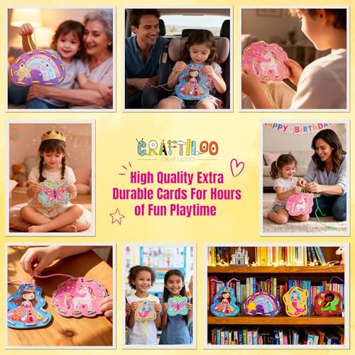 Lacing Cards for Kids Ages 3-5 - 8 Princess Sewing Cards, Toddler Toy