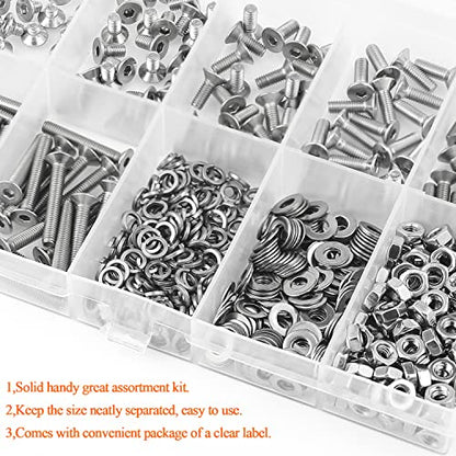 HELIFOUNER 560 Pieces M3 x 4mm /6mm /8mm /10mm /12mm /16mm /20mm, Countersunk Head Socket Cap Screws Bolts Washers Nuts Kit, 304 Stainless Steel - size: M3, style: Countersunk Head Socket Cap