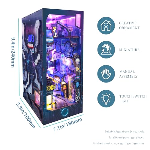 Cyberpunk Book Nook Kit with LED Light - 3D Wooden Puzzles Book Nook for Book Shelf Decor - DIY Dollhouse Kit - Excellent Create Your Own Cyberpunk World (Endless Dimensions)