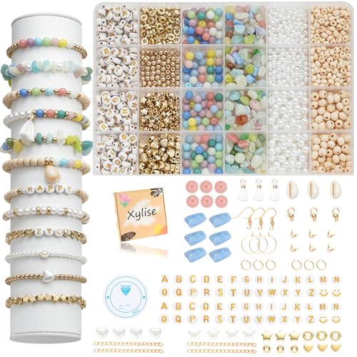 Xylise DIY Jewelry Making Kit, 1000+ Beads with Letters, Turquoise and Pearl Beads, Gold Charms, Bracelet Supplies (Colorful) - color: colorful